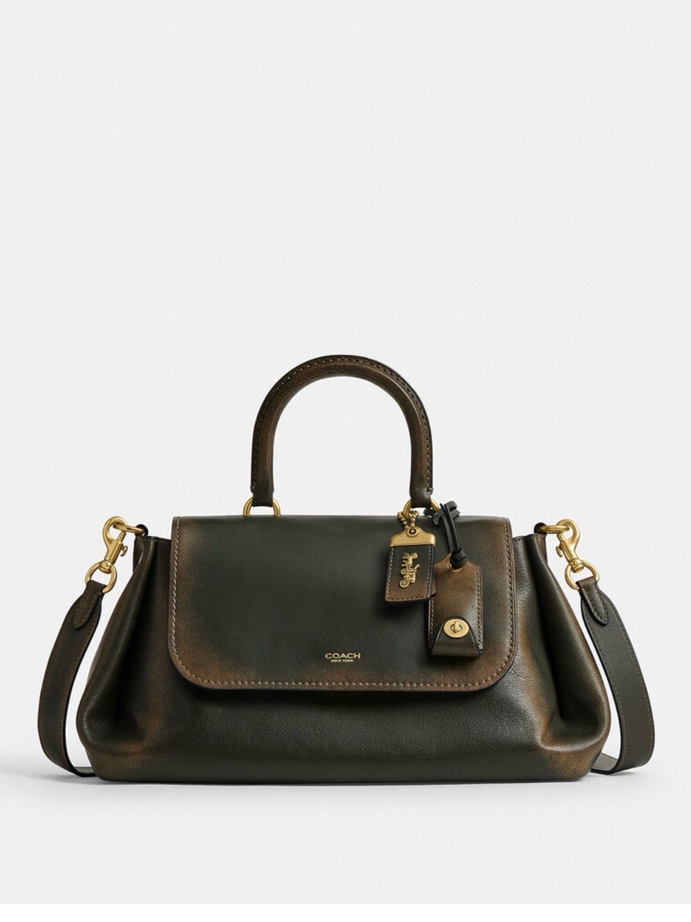 Coach Rogue Olive Green Leather Top-Handle Satchel with Gold Hardware